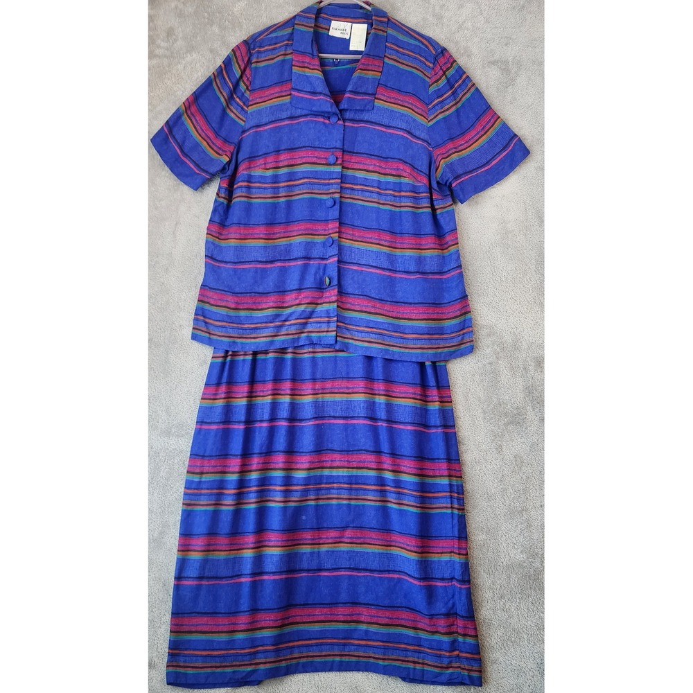 Halmode Plus 2 Piece Dress Jacket Womens Size 16W Blue Striped Sleeveless Maxi